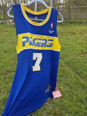 Reebok Indiana Pacers #7 Blue and Yellow Basketball Jersey